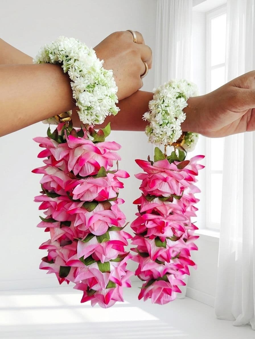 Pink Rose Flower Haldi Kalire for Brides