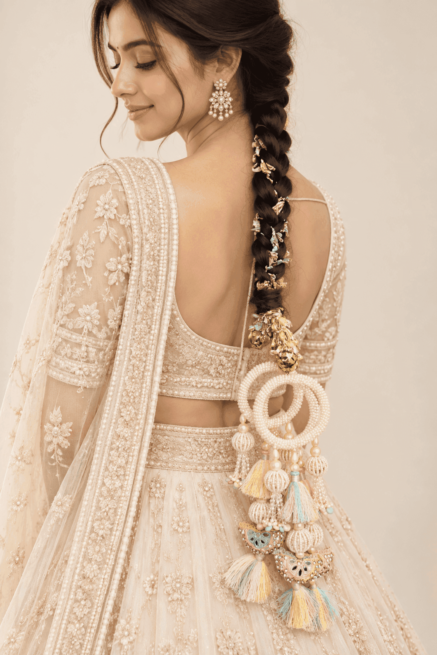 Bridal Pearl Paranda with Pastel Tassels and Golden Latkan