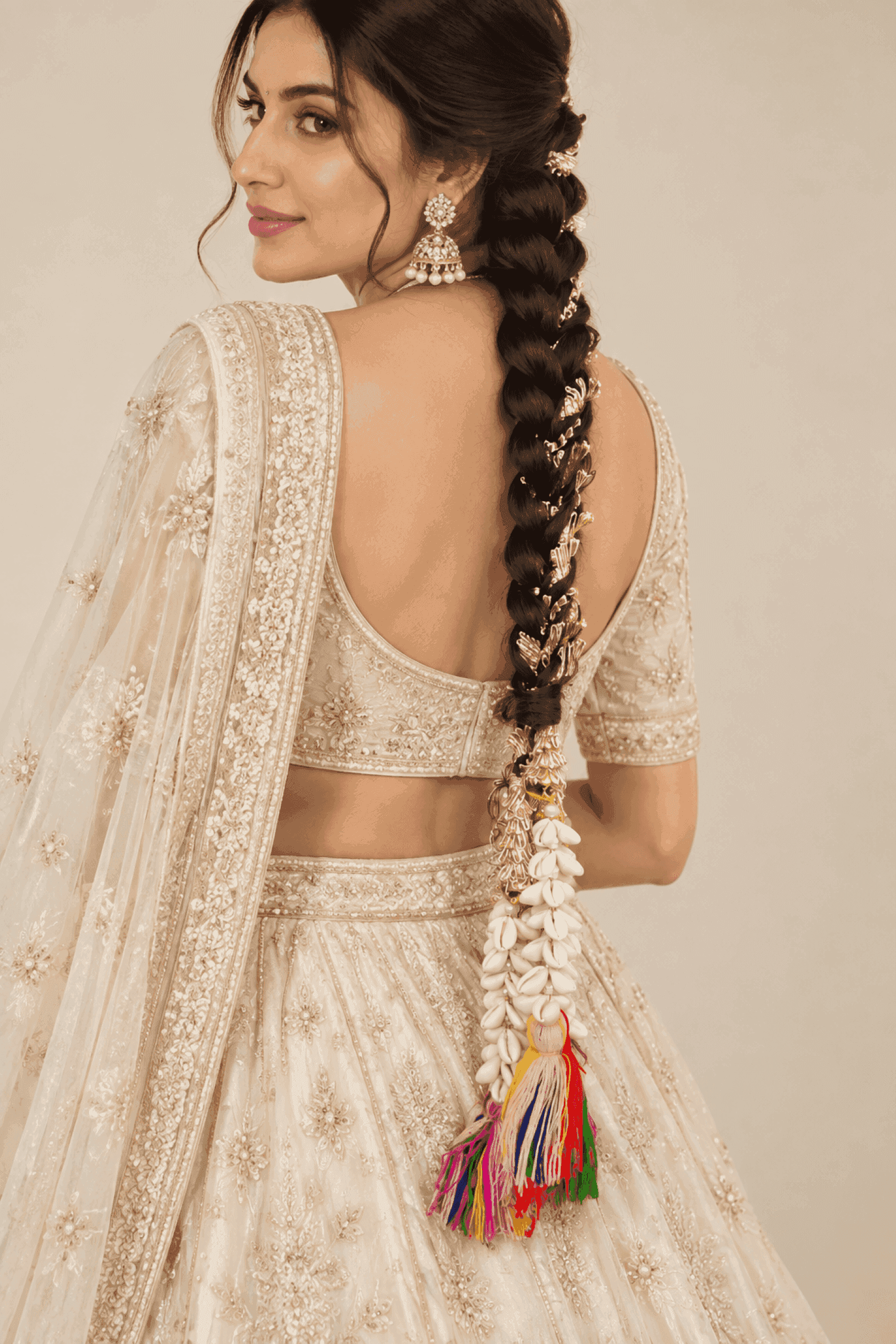 Golden Cowrie Shell Bridal Hair Paranda with Multicolor Tassels