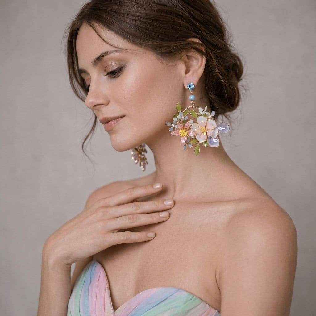 Pastel Pink Floral Resin Statement Earrings for Women