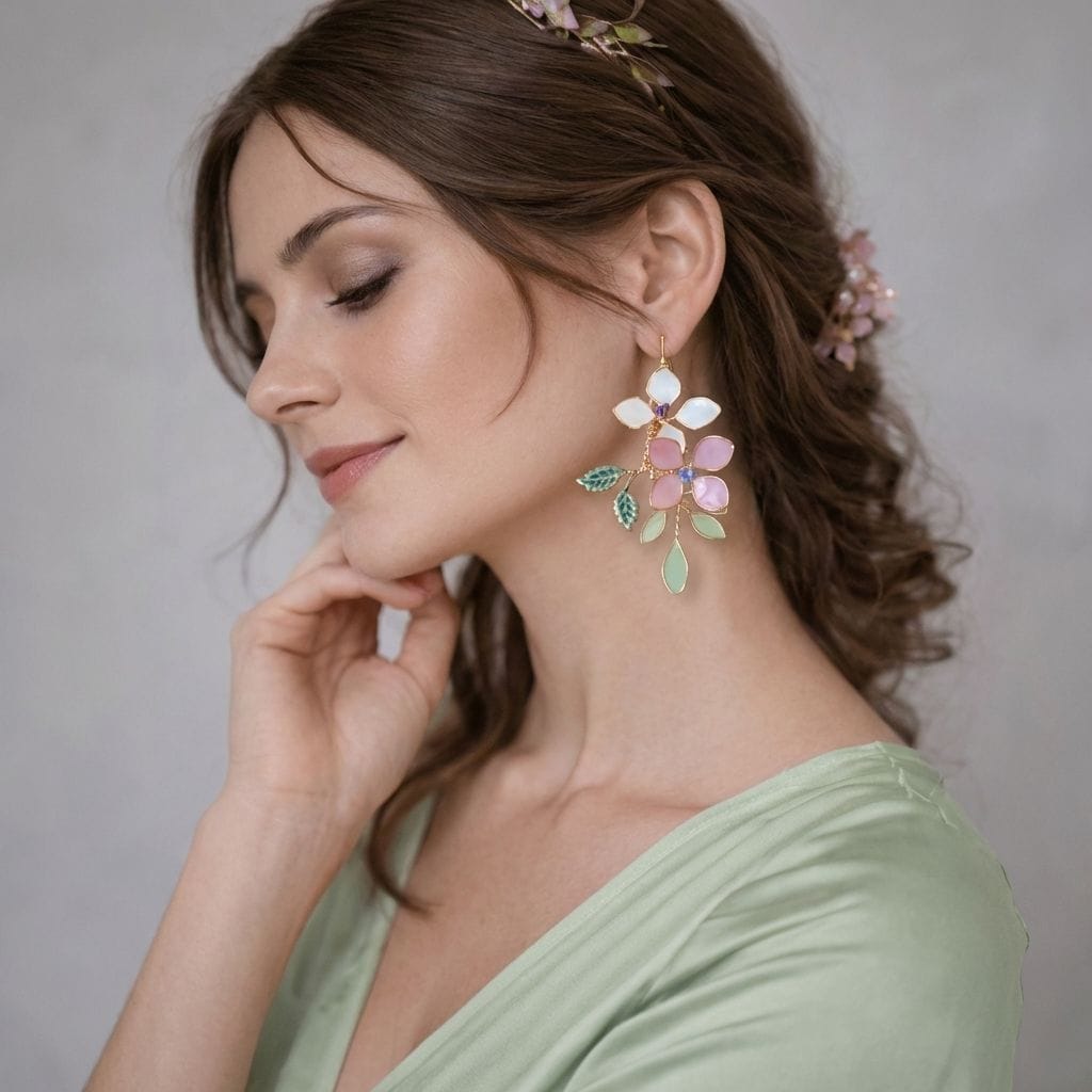 Pastel Pink and Mint Green Floral Resin Drop Earrings