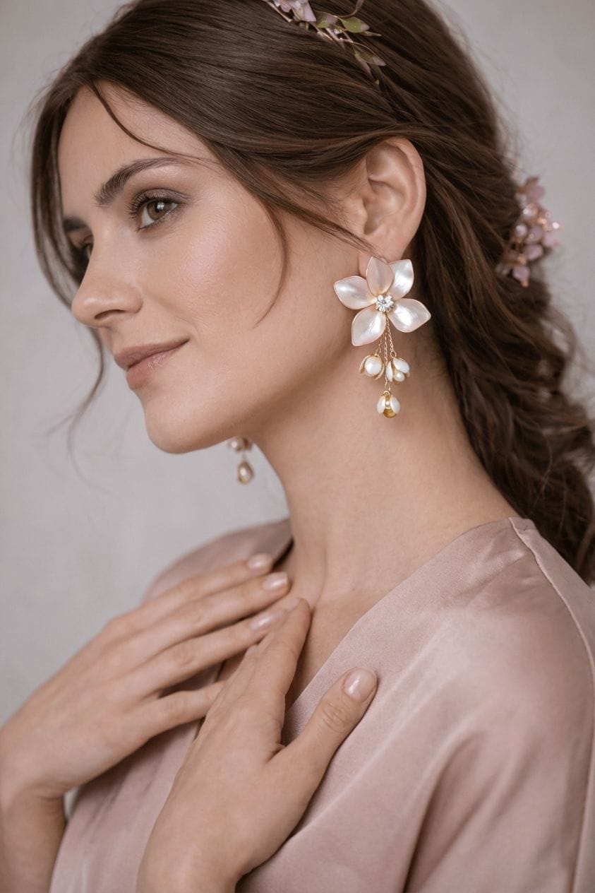 White Pearl Flower Resin Drop Earrings for Women
