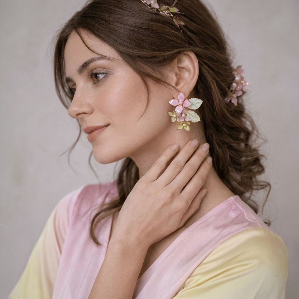 Pastel Pink and Green Floral Resin Stud Earrings for Women