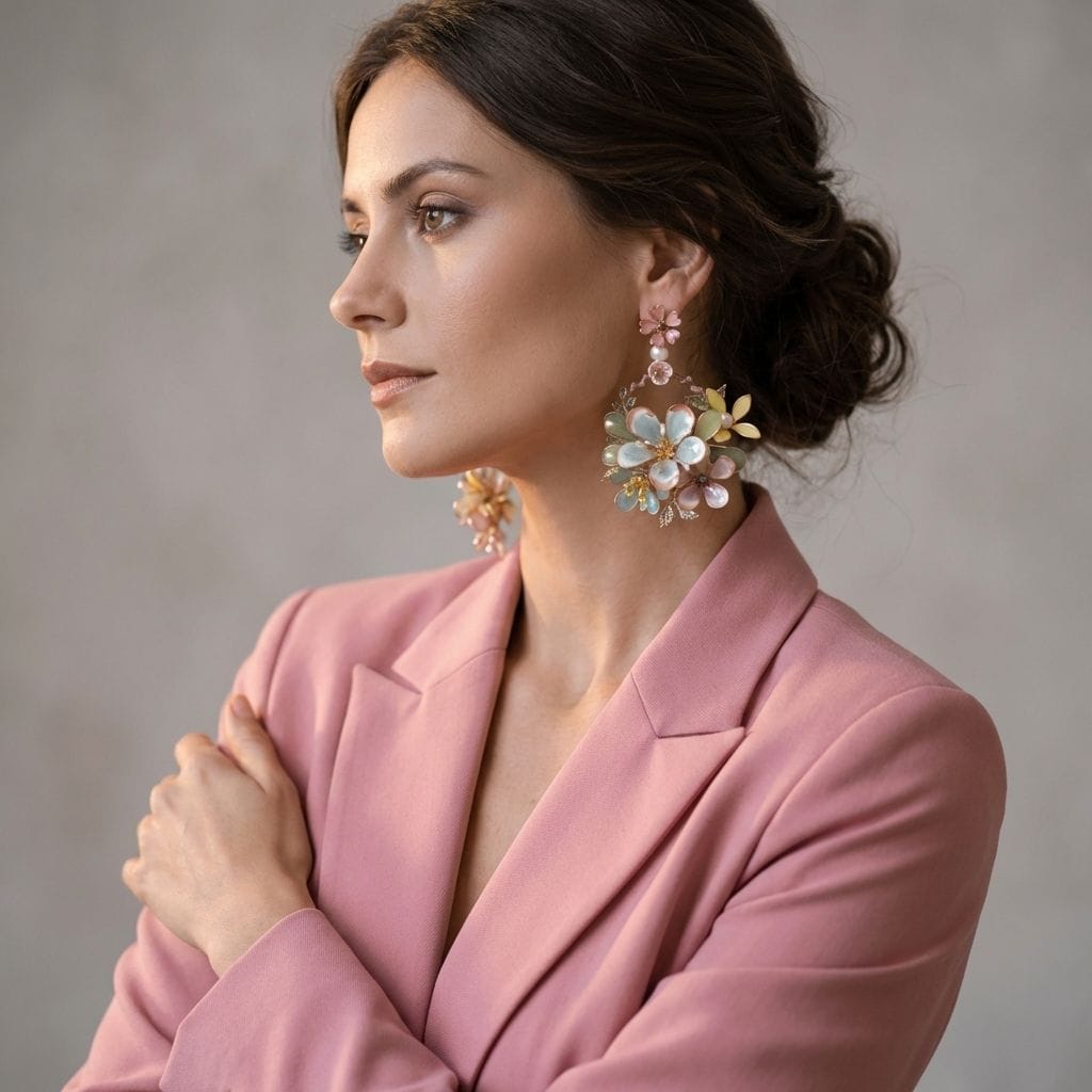 Pastel Blue Floral Resin Statement Earrings with Pearl Detailing