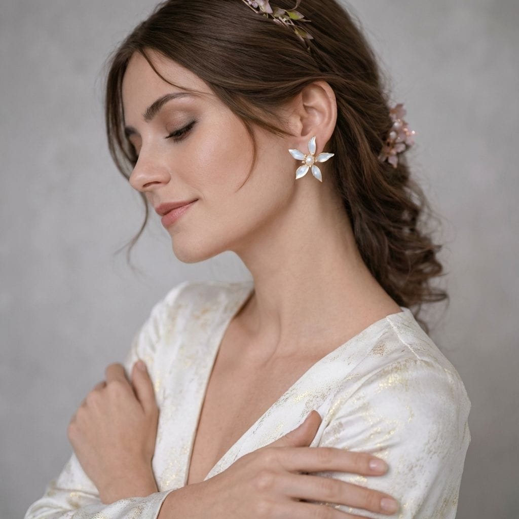 White Five Petal Floral Resin Stud Earrings with Pearl Centre