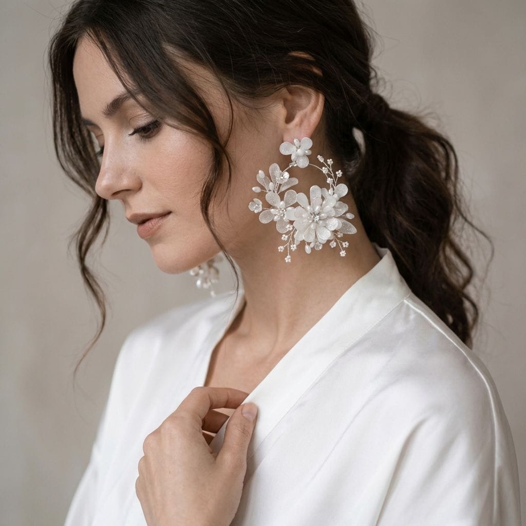 White Floral Resin Statement Earrings with Layered Flowers
