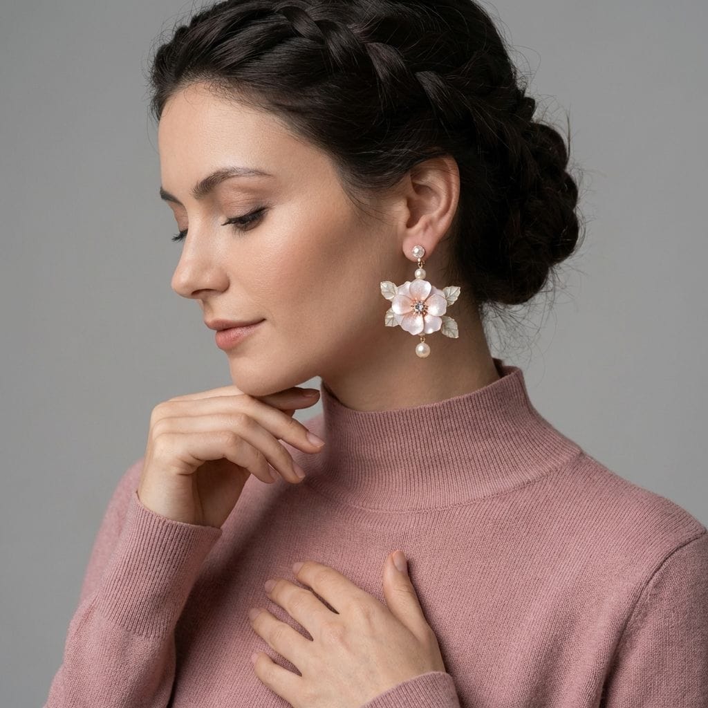 Blush Pink Floral Resin Earrings with Pearl Drops