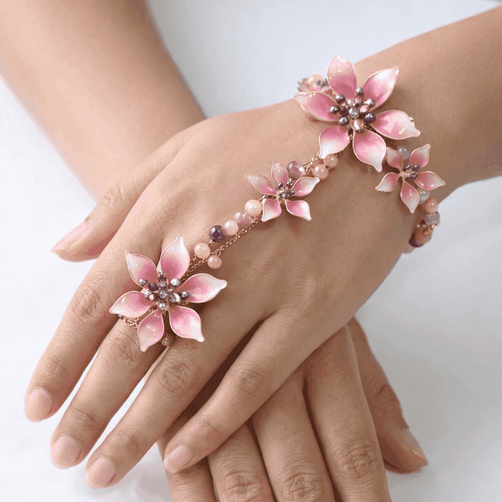 Blush Pink Floral Resin Hathphool with Crystal Accents
