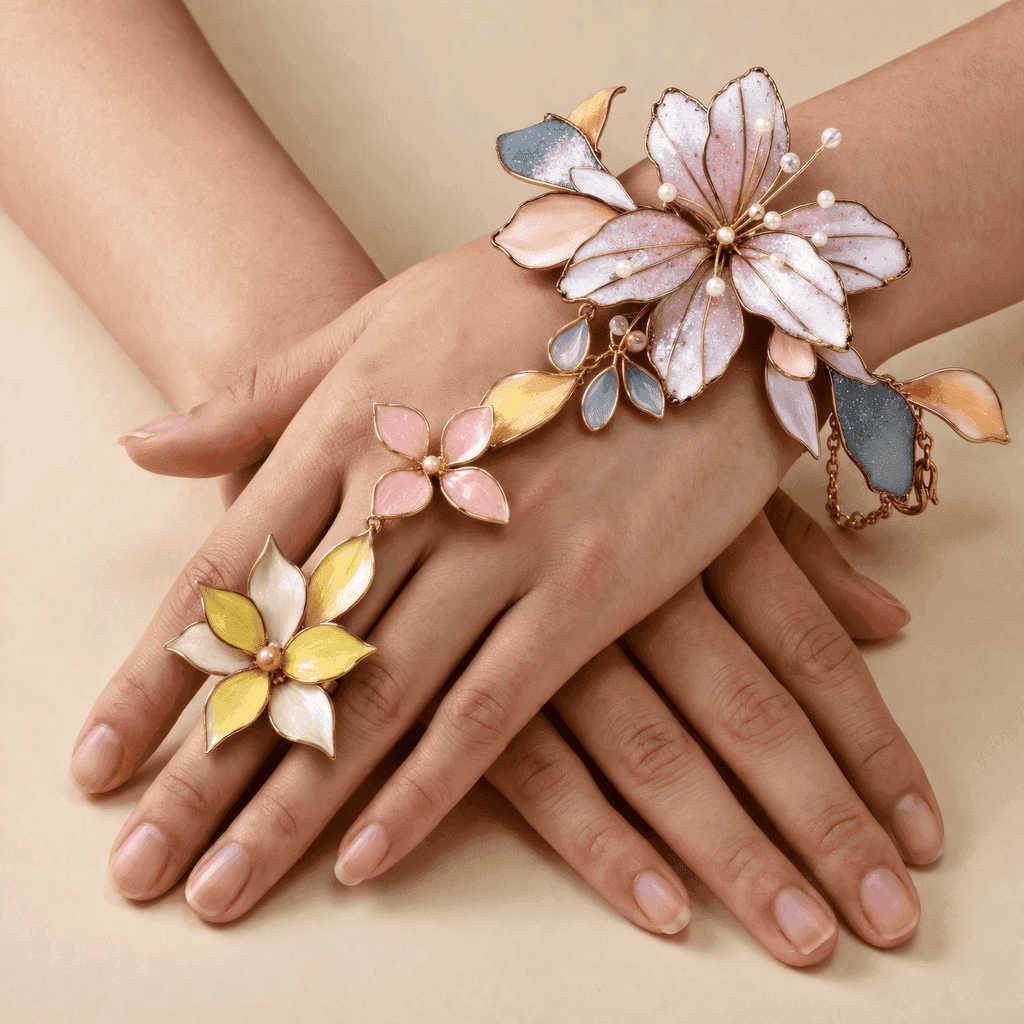Pastel Pink Floral Resin Hathphool with Pearl Accents