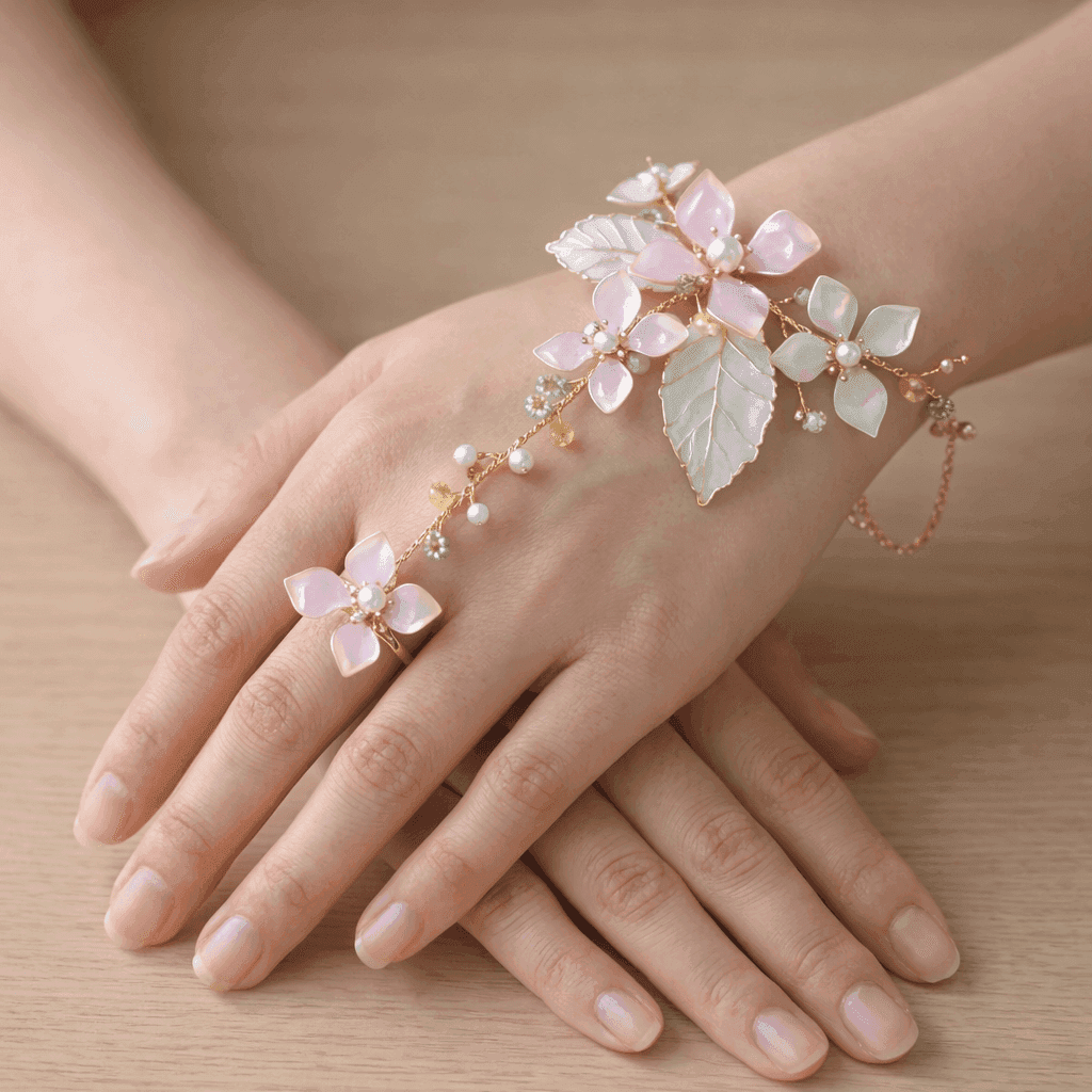 Baby Pink Floral Resin Hathphool with Ivory Leaf Accents