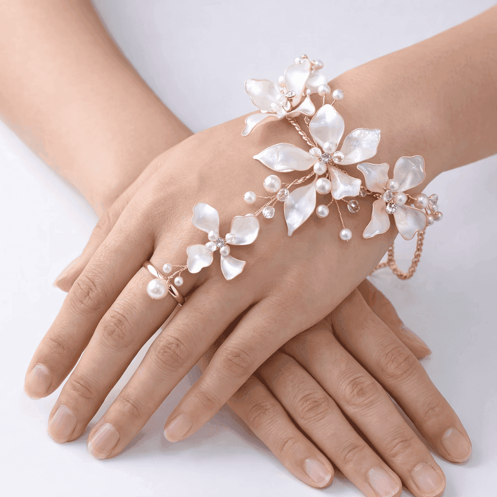 Pearl White Floral Resin Hathphool with Crystal Accents