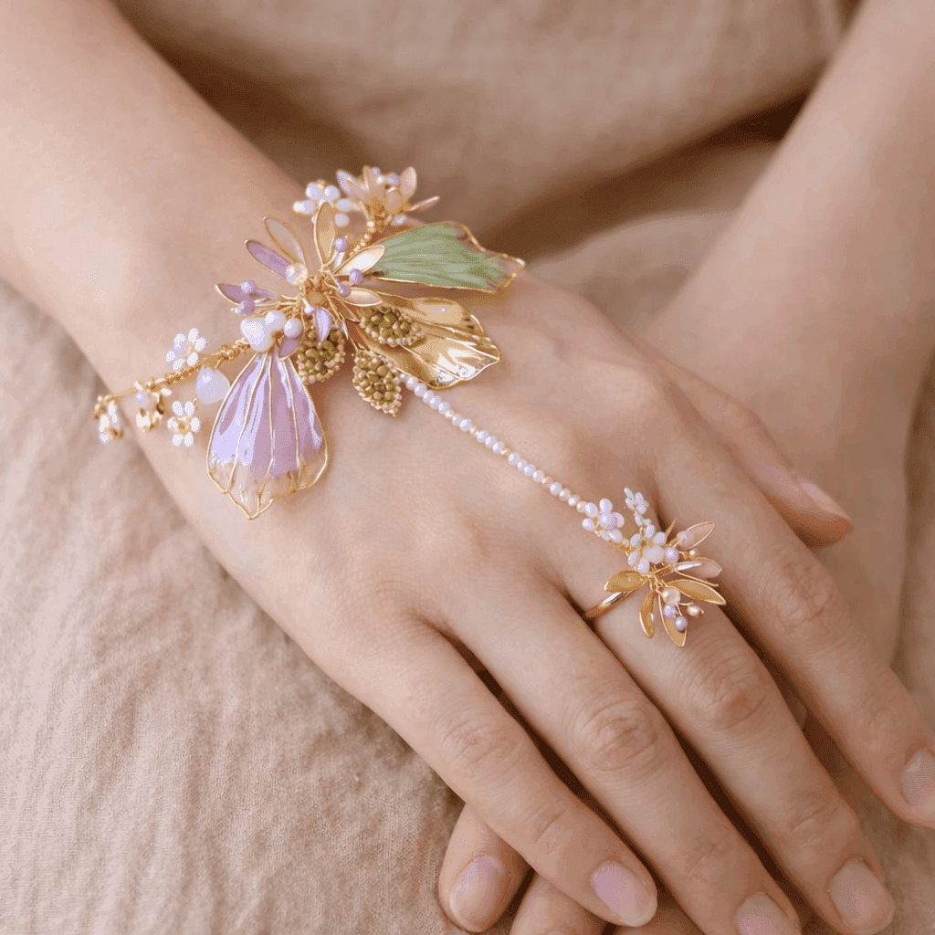 Lavender Petal Resin Hathphool with Pearl Chain
