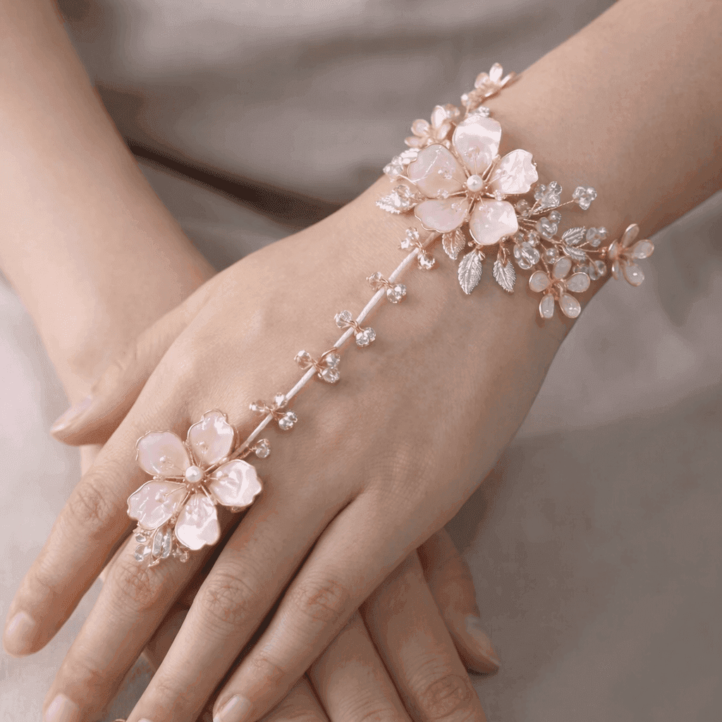 Soft Blush Pink Resin Hathphool with Crystal Vines
