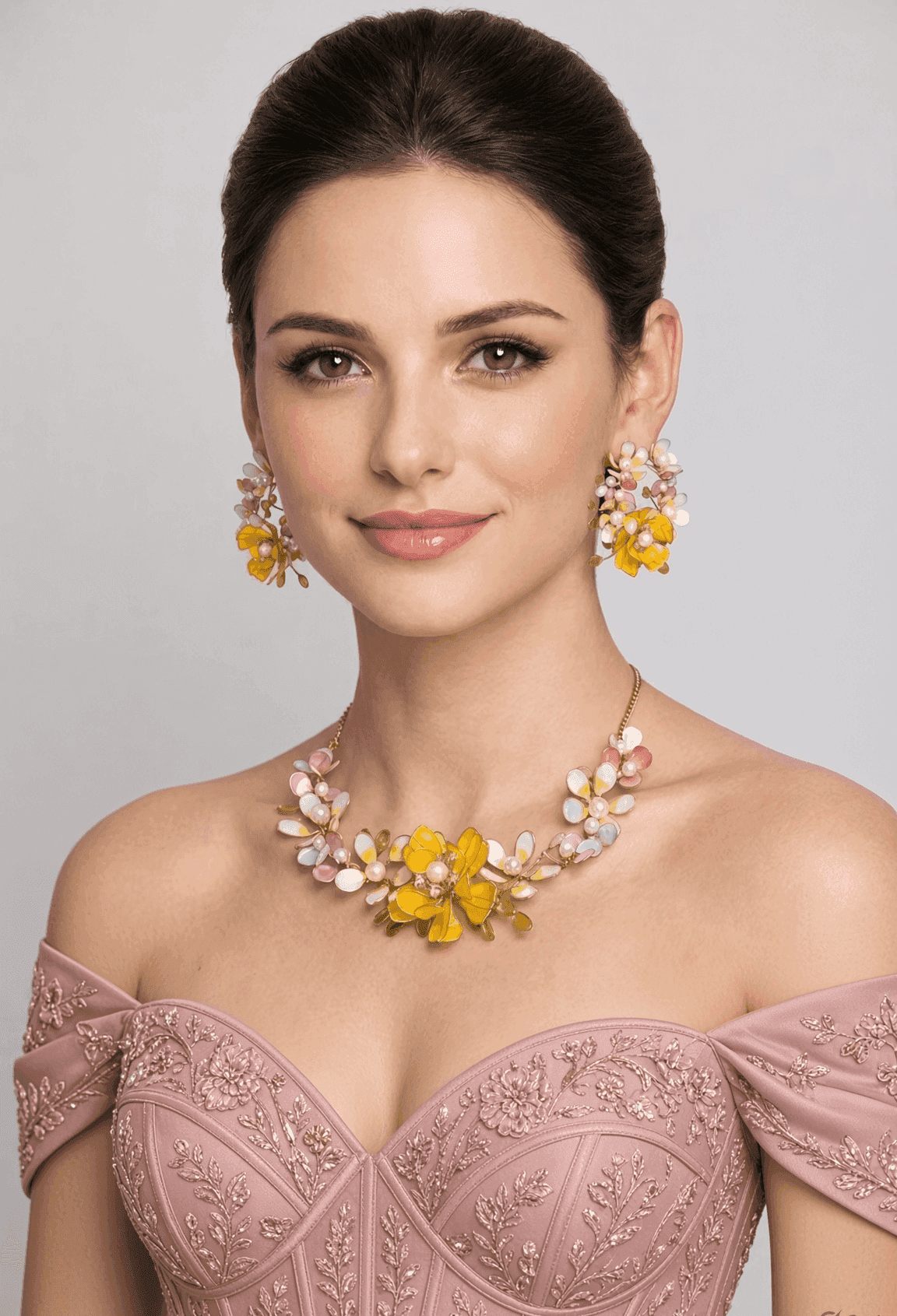 Yellow Blossom Floral Resin Jewellery Set for Haldi