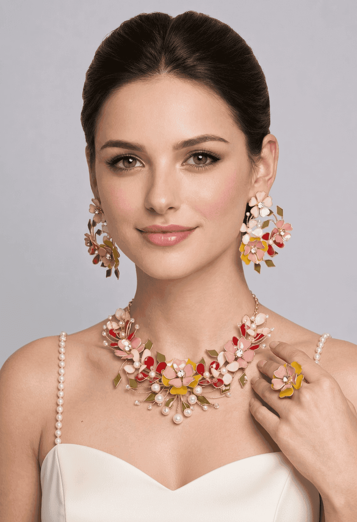 Multicolour Floral Resin Jewellery Set for Haldi Brides