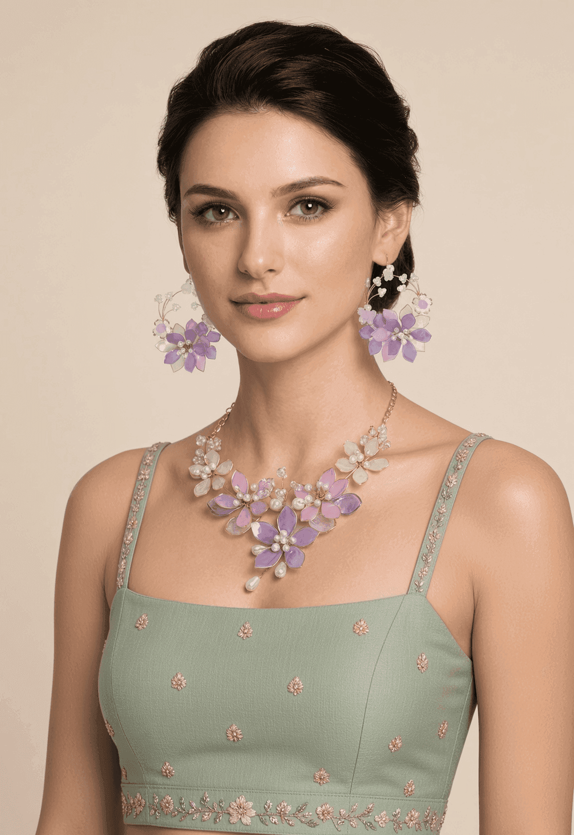 Lavender Pink Floral Resin Jewellery Set for Haldi Brides