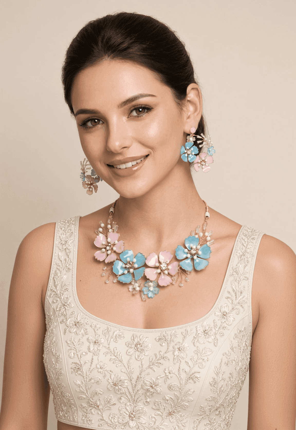 Pastel Bloom Resin Haldi Jewellery Set in Pink and Blue
