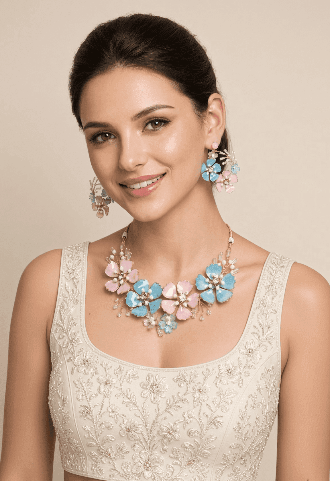 Pastel Bloom Resin Haldi Jewellery Set in Pink and Blue