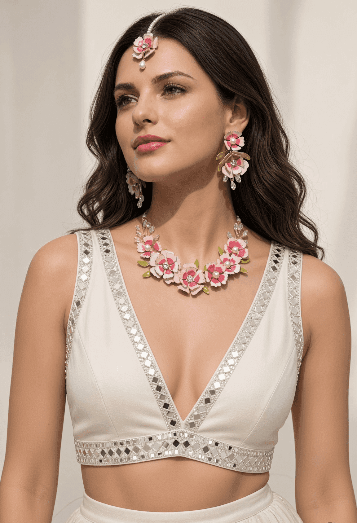 Rose Blush Pink Floral Haldi Jewellery Set in Resin